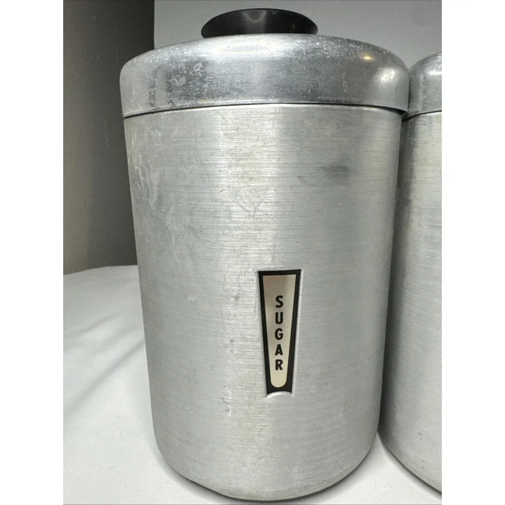 Vintage Set of (4) 1950s Kromex Aluminum Mid Century Canister Set Farm House
